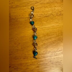 Murano Heart Bracelet Teal Gold Glass Bead Facet Cut Crystal Dichroic Fused